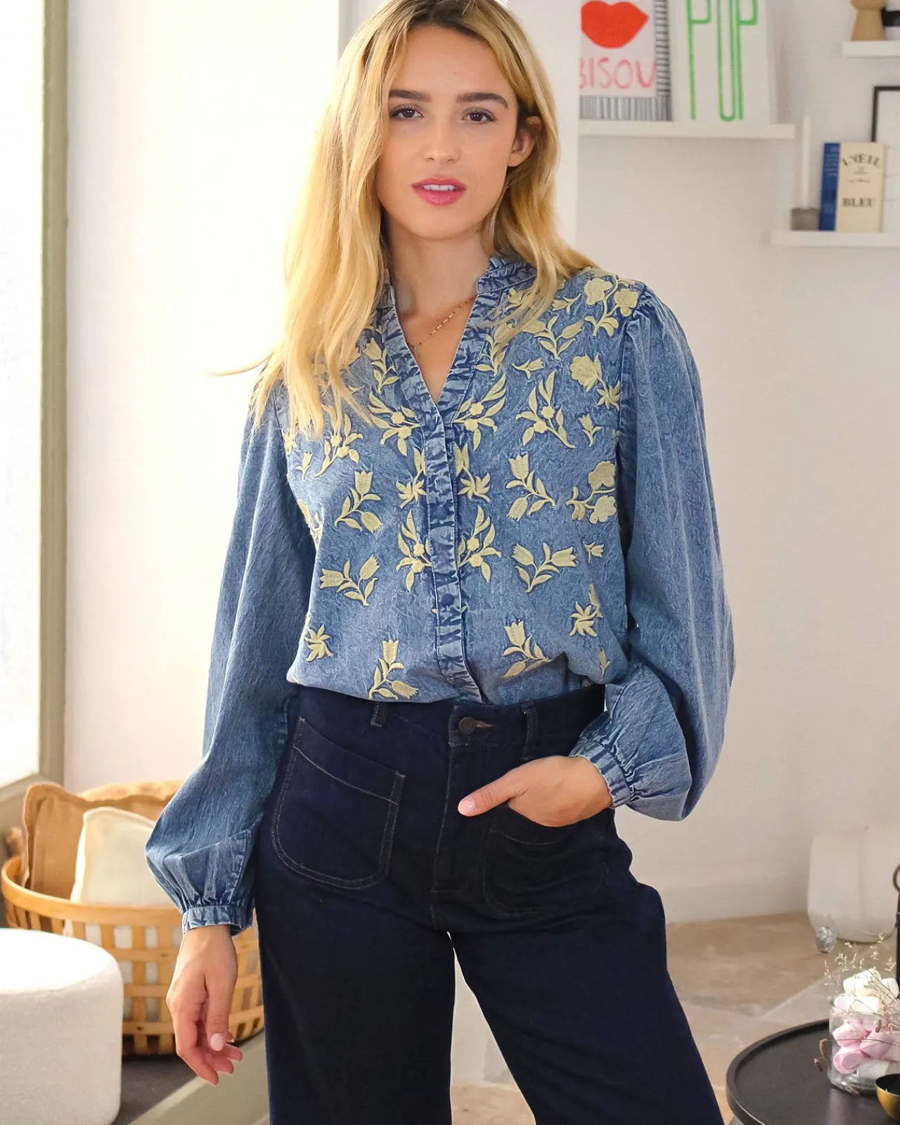 STUDIO PARISIEN Blouses & Chemises-Chemise Brodie DENIM