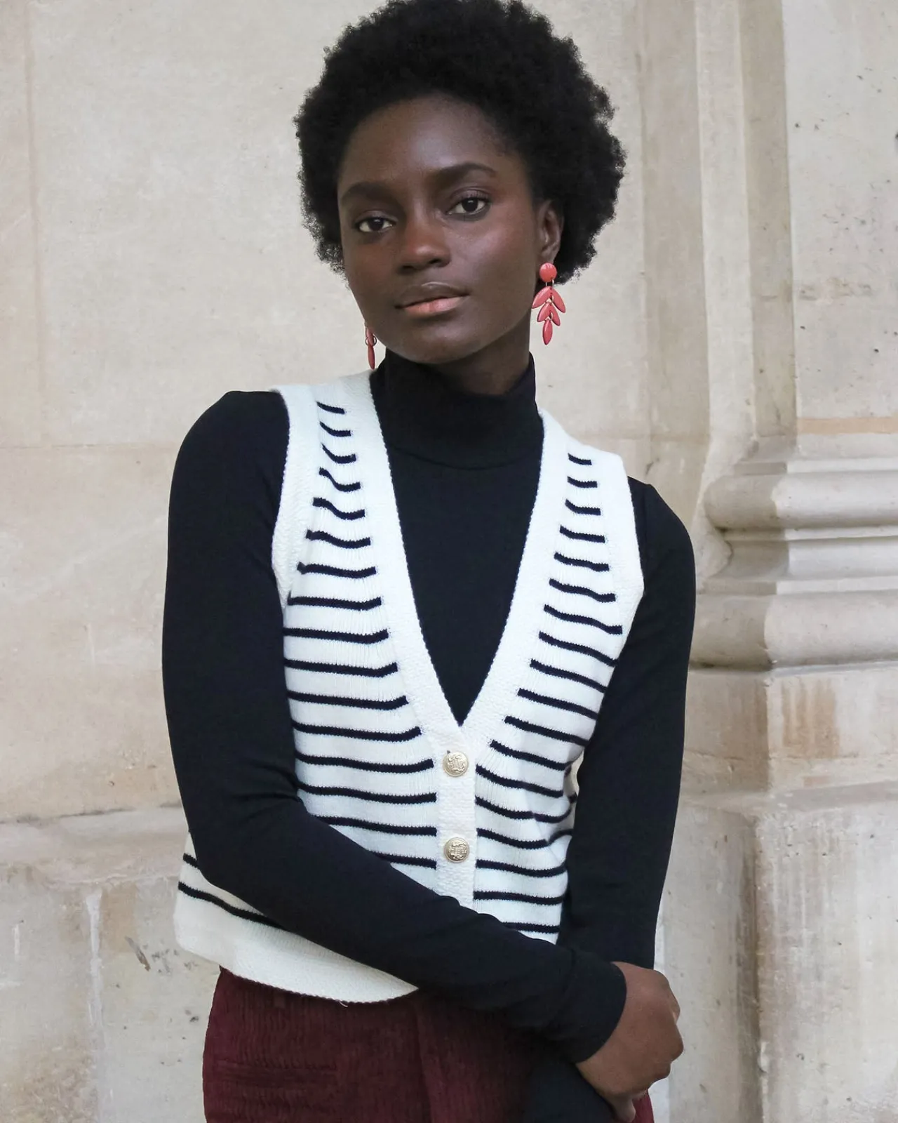 ESE O ESE Gilets Sans Manches | Pulls & Gilets-Gilet Coco ECRU/NOIR